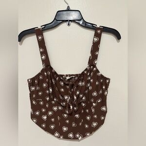 La Hearts Brown Heart Print Women's Top